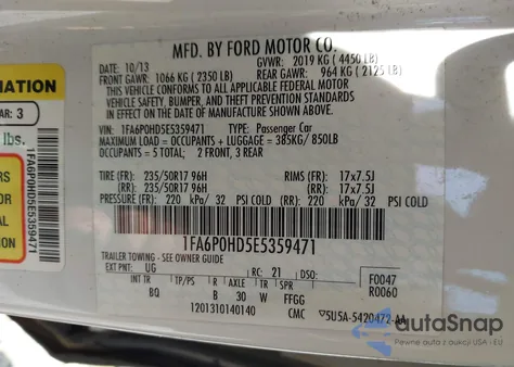 2014 Ford Fusion Se из США, поврежденный, VIN 1FA6P0HD5E5359471